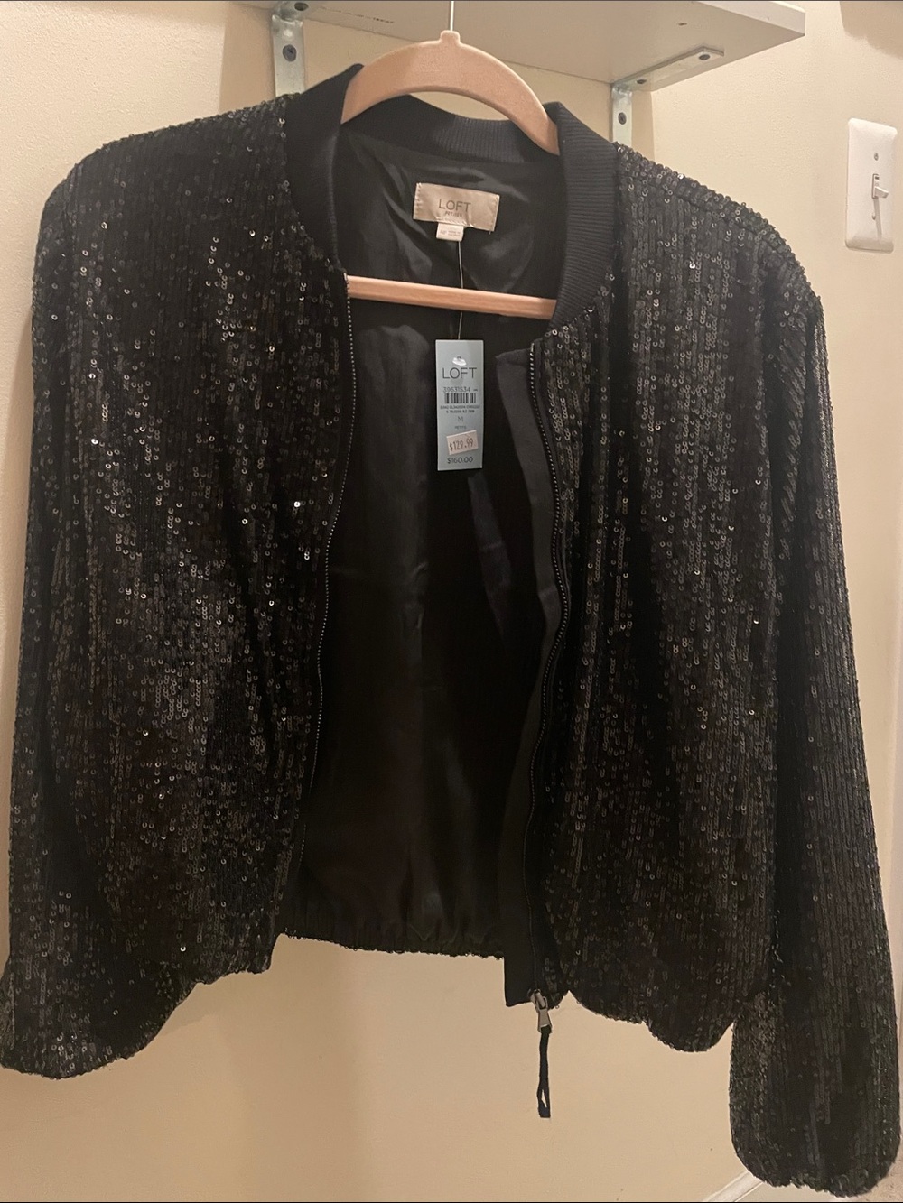 LOFT Black Sequin Bomber Jacket